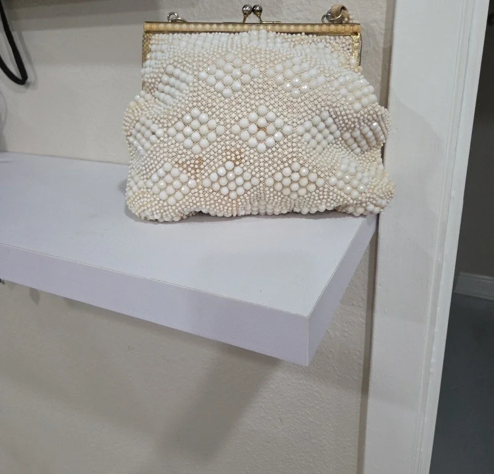 Bakerlite Vintage Beaded Pearl-Style Cream Evening Bag